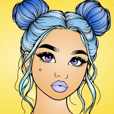 realistic girl with two buns on her hair and lips