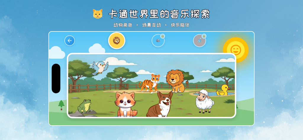 DingDong Piano House - Adorables animales de dibujos animados en una escena exterior divertida de la aplicación DingDong Piano House