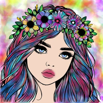 realistic girl with flowers crown