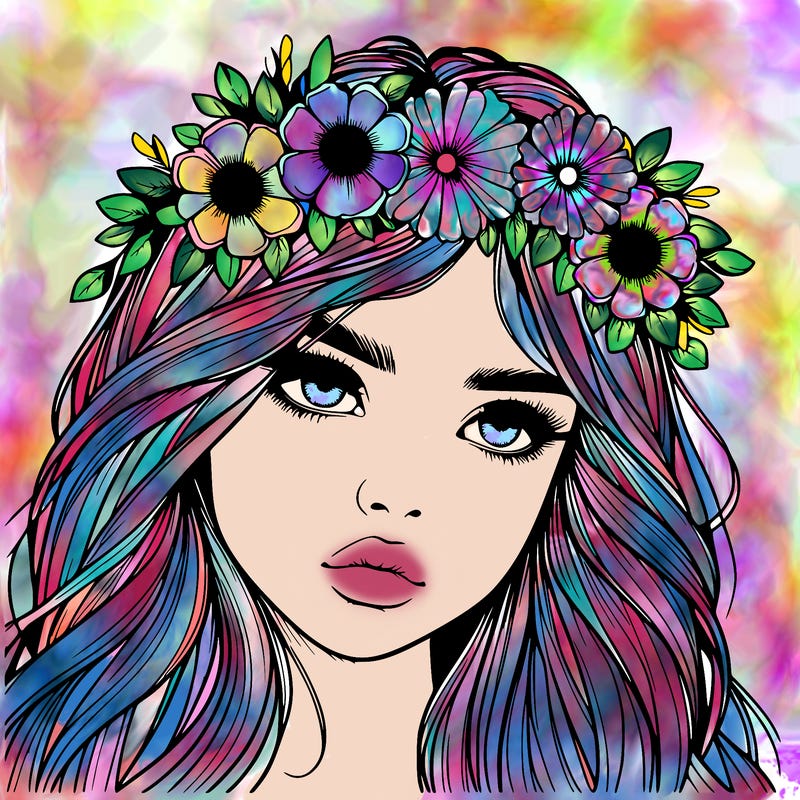 realistic girl with flowers crown