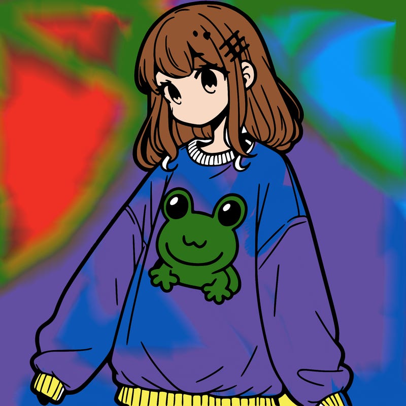 girl wearing frogging sweatshirt