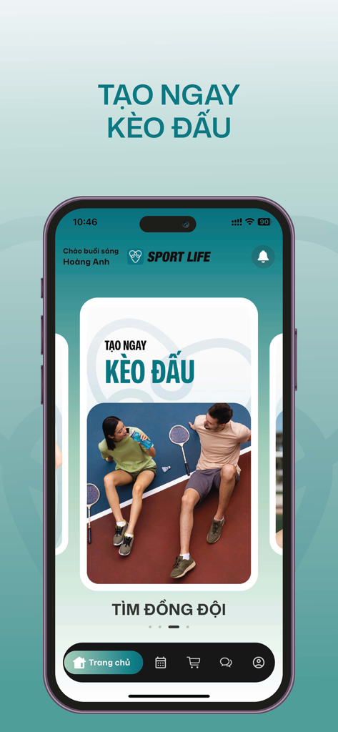 Sport Life - Pantalla de la aplicación Sport Life que muestra la función de encontrar compañeros de equipo y crear partidos