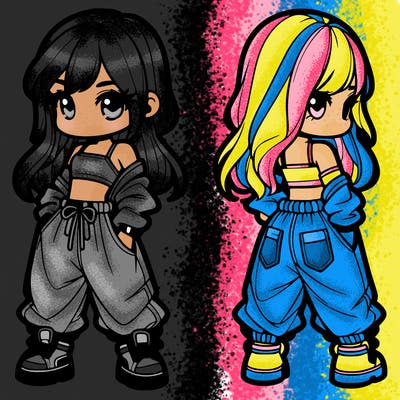 girl in crop top and baggy pants