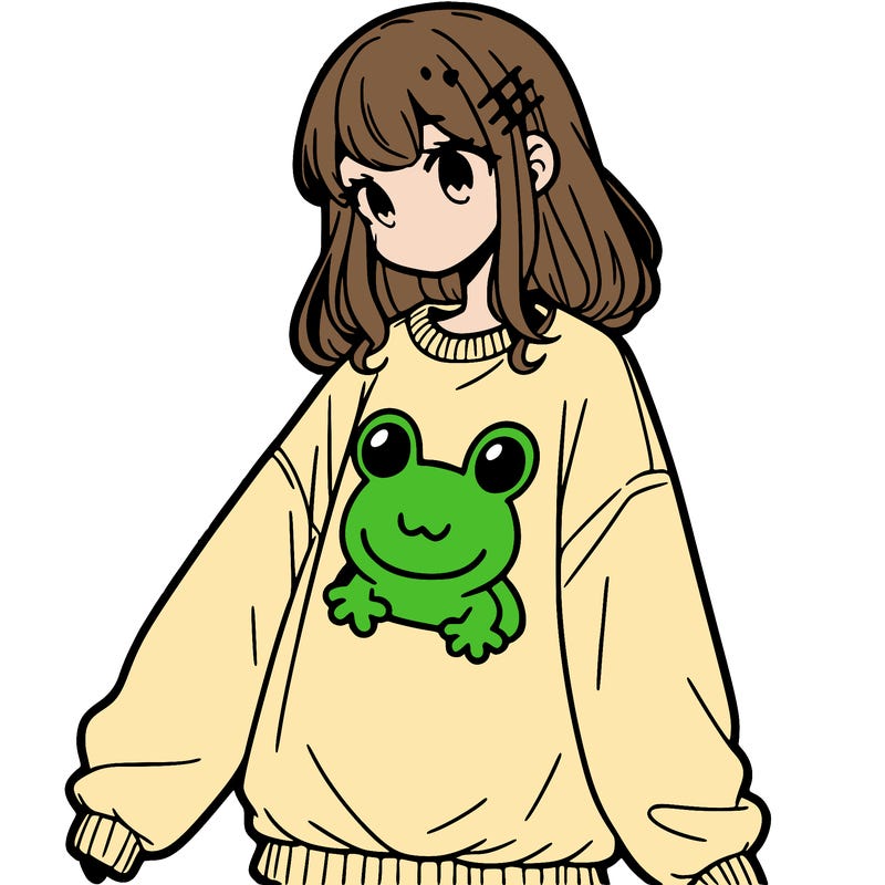 girl wearing frogging sweatshirt