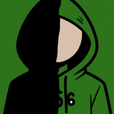a person with non face waering a hoodie with a 456 symbol