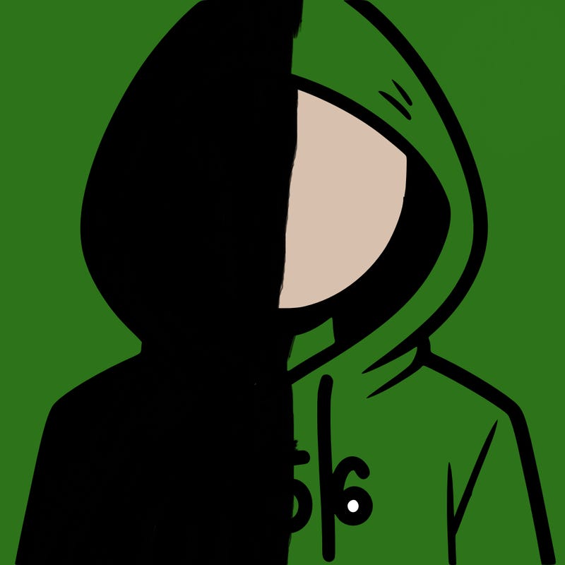 a person with non face waering a hoodie with a 456 symbol