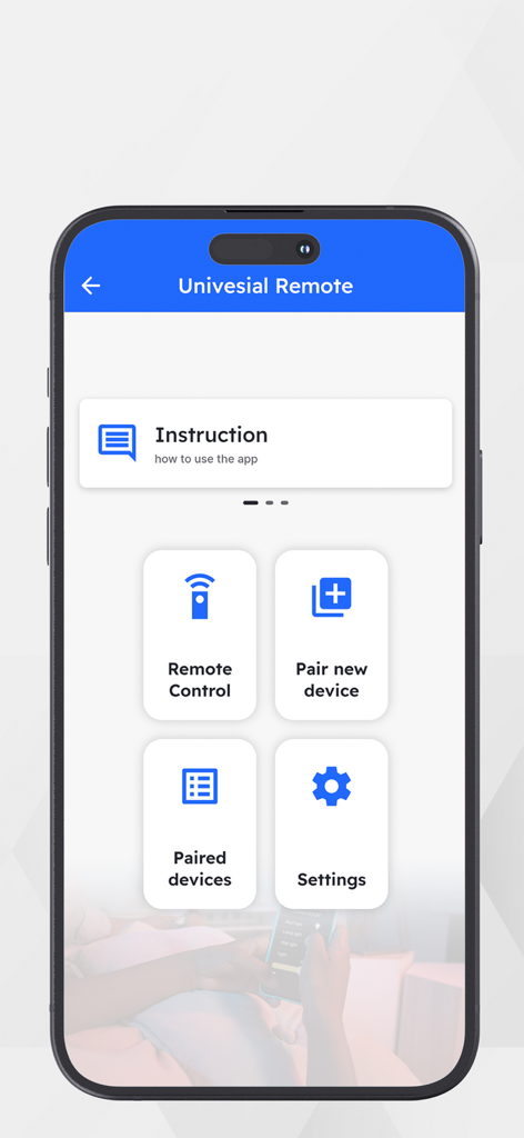 AC Remote Control Universal - Main menu of the universal AC remote control app with pairing and settings options