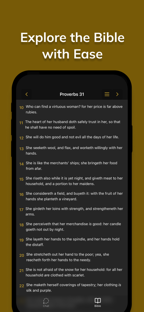 Sanctify - Christian Companion - Digital Bible interface on the Sanctify app displaying Proverbs chapter thirty one