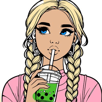 realistic girl with braided hair drinking boba