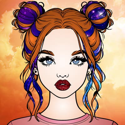 realistic girl with two buns in hair and lips