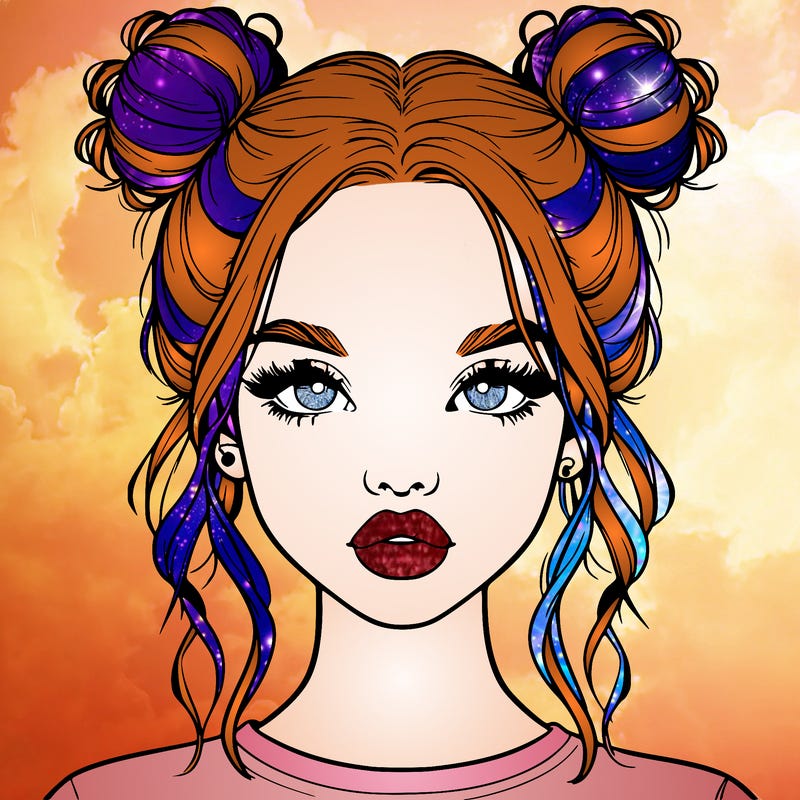 realistic girl with two buns in hair and lips