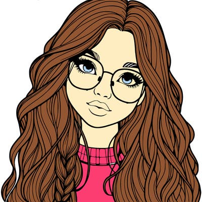 girl with long hair and freckles and glasses realistic