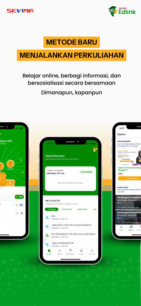 EdLink - EdLink mobile app interface showing student schedule to-do list and academic course exploration