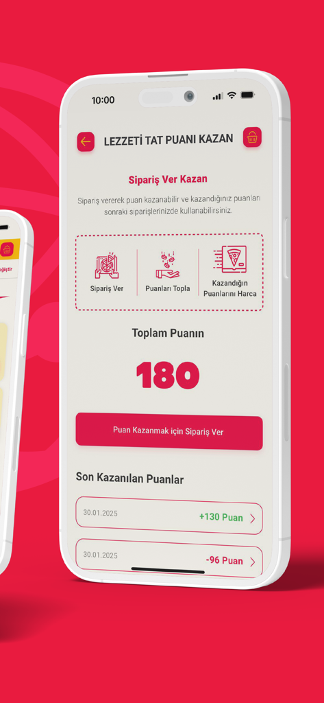 Terra Pizza - Terra Pizzaのモバイルアプリのインターフェース。ロイヤルティポイントの残高と特典システムが表示されています。