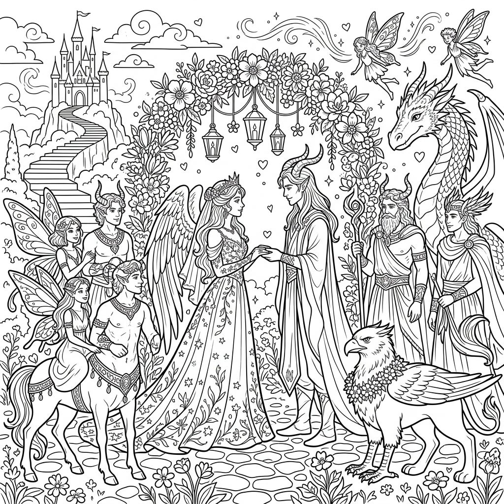 Fantasy & Mythology Wedding Coloring Page - Free Printable — Color Pop