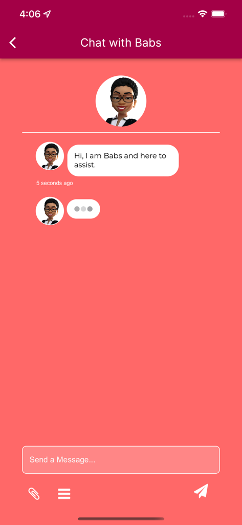 Enterprise Advantage - Chat interface with virtual assistant Babs in the Enterprise Advantage app
