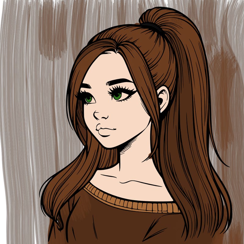 realistic girl with a high ponytail