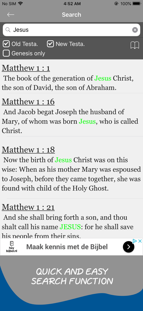 Torrey's Topical Bible Offline - Résultats de recherche pour Jésus dans l'application Bible King James avec les versets mis en évidence