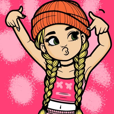 realistic teenage girl with braids and a beanie and crop top doing 🫶🏼