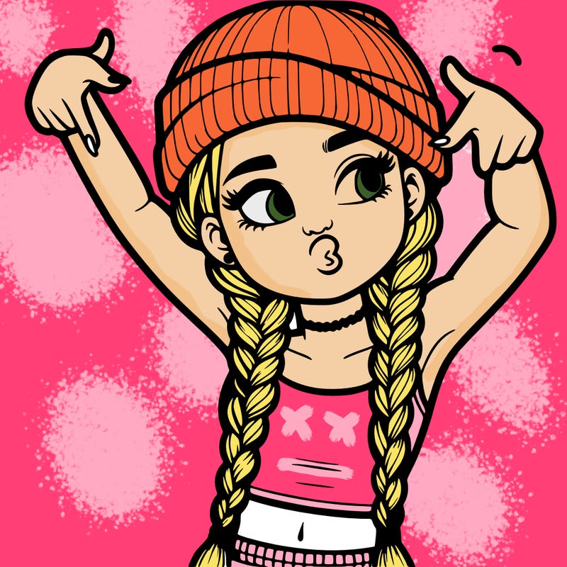 realistic teenage girl with braids and a beanie and crop top doing 🫶🏼