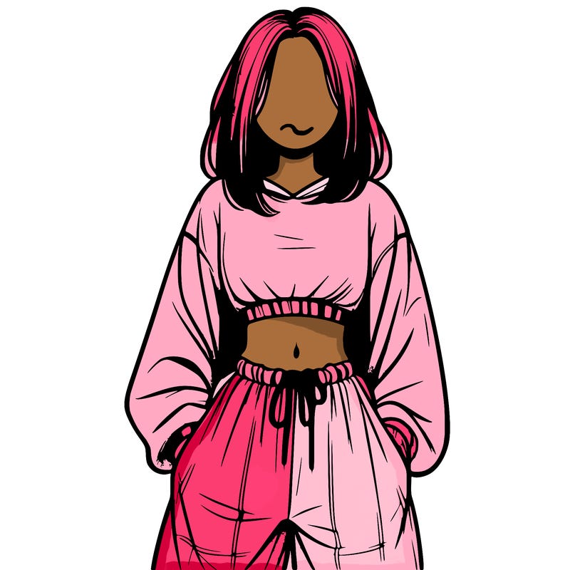 realistic girl faceless with baggy pants and a crop top