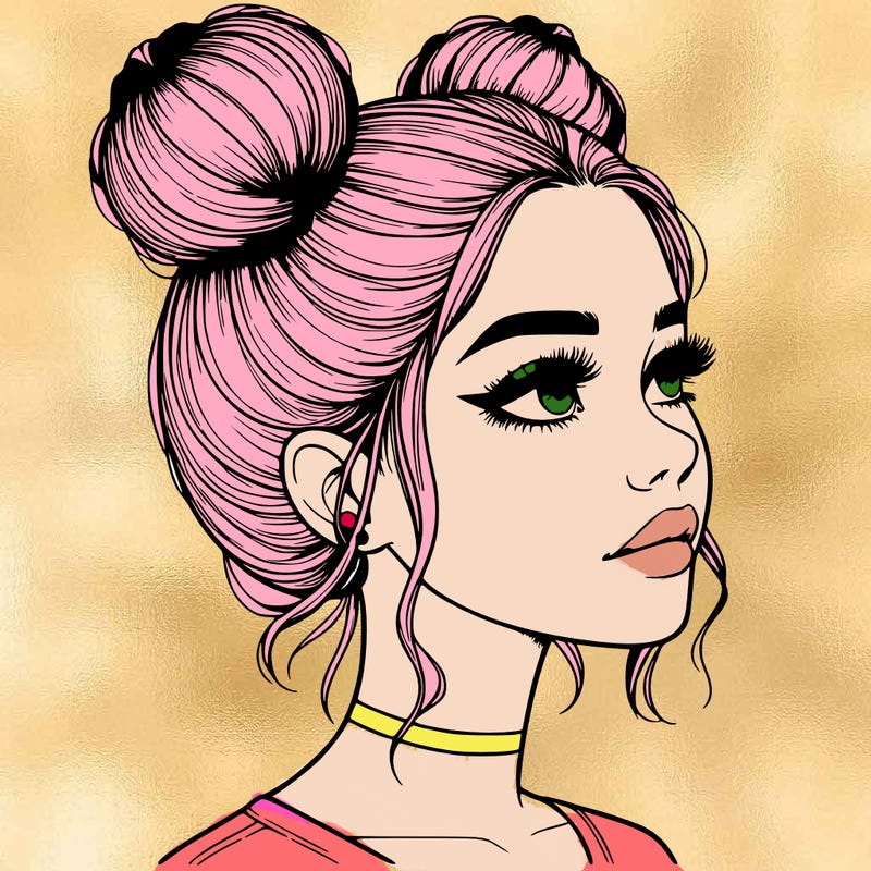 realistic girl with buns on the top of her head