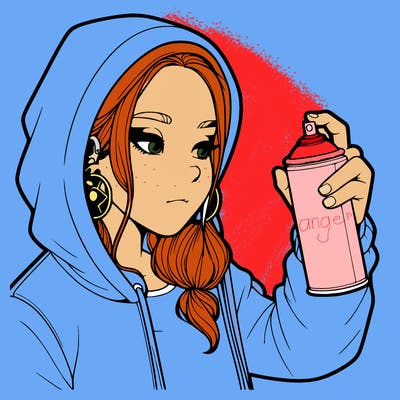 a realistic girl, spray painting