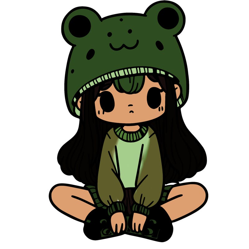 a girl wearing a frog hat and some frog socks