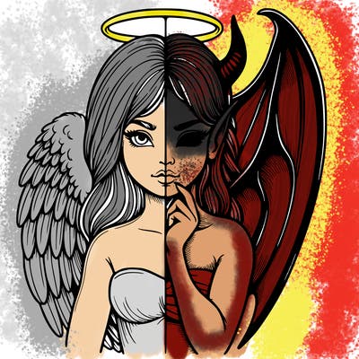 realistic angel half demon