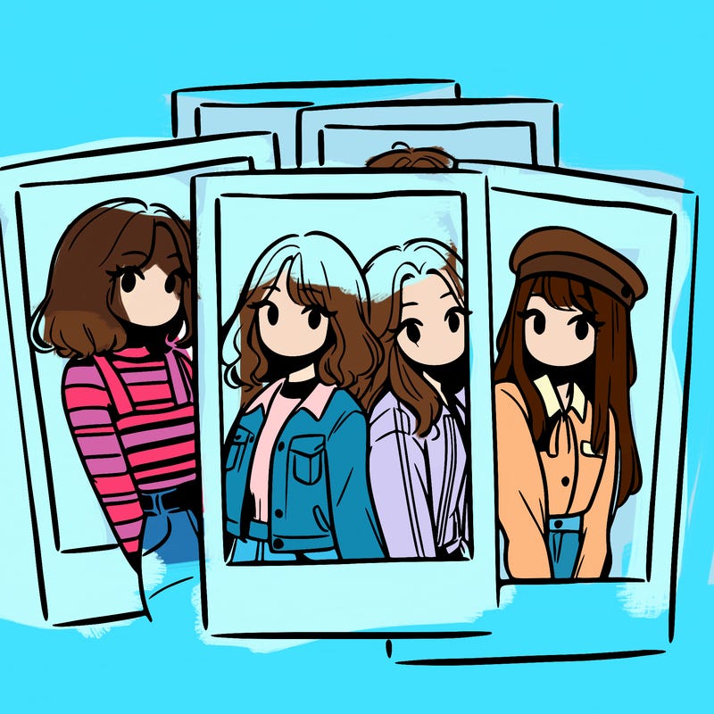 polaroid photo of 4 girls