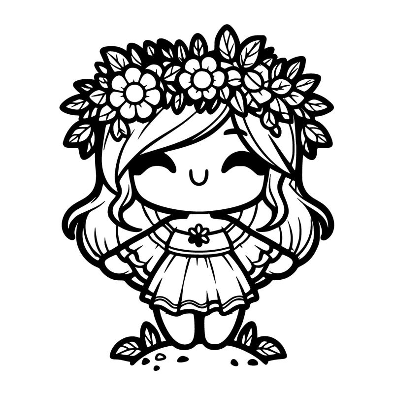 mother nature wearing a flower crown chibi