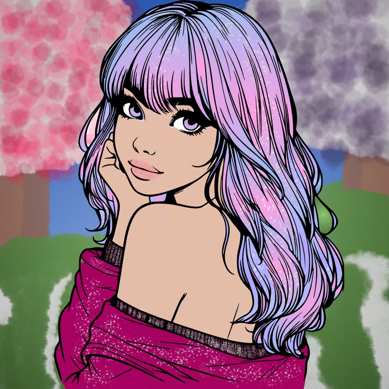 realistic girl with bangs looking over her shoulder