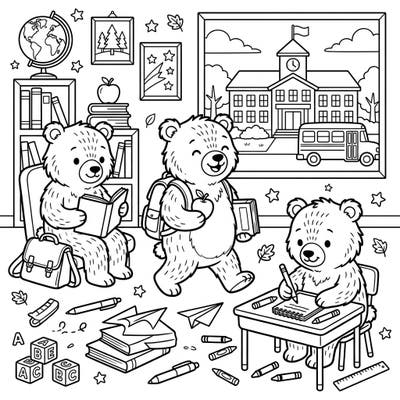Join our friendly bears as they get ready for a new school year in this delightful coloring page. Packed with engaging school scenes and supplies, it's the perfect way to celebrate learning and creativity.
