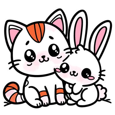 a cute cat with a rabbit friends