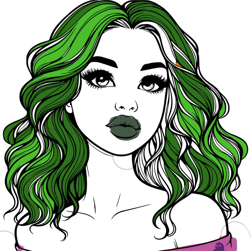 realistic girl with wavy hair and lips