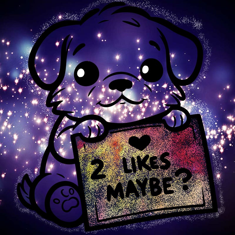 a puppy holding a sign that says 2 likes maybe?