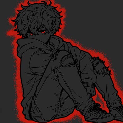 a male hoddie ripped jeans messy hair anime