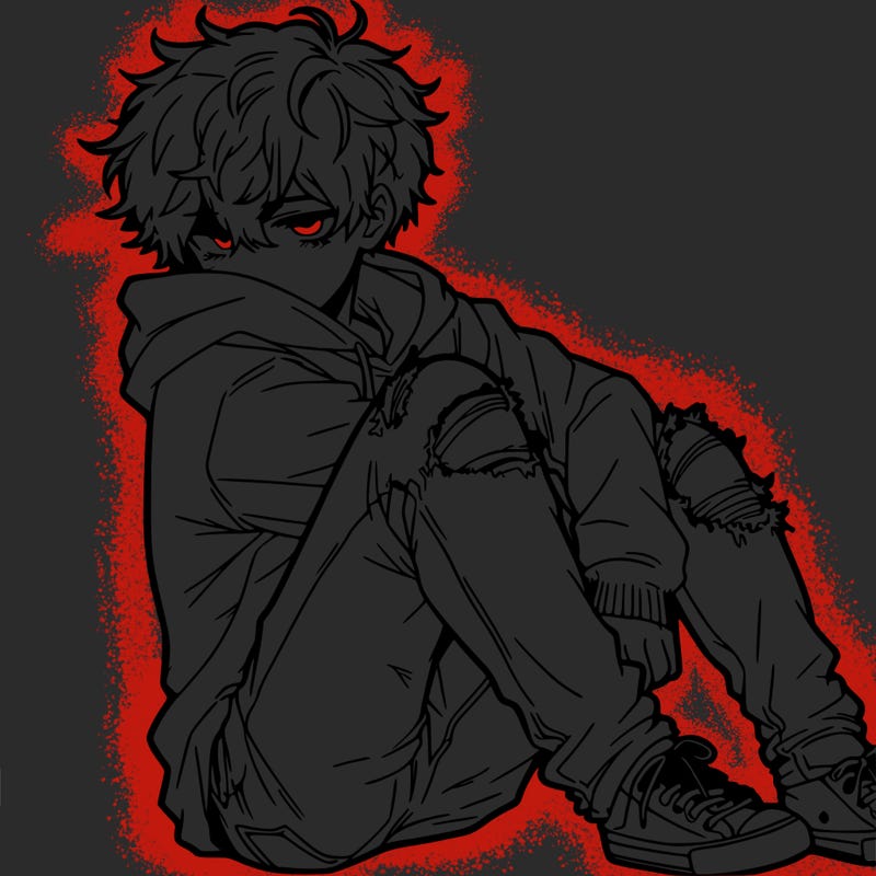 a male hoddie ripped jeans messy hair anime