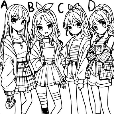 teen manga girls group of 4