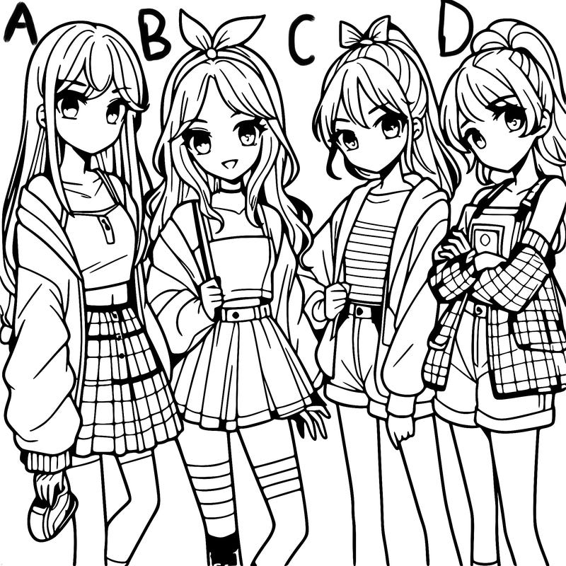 teen manga girls group of 4