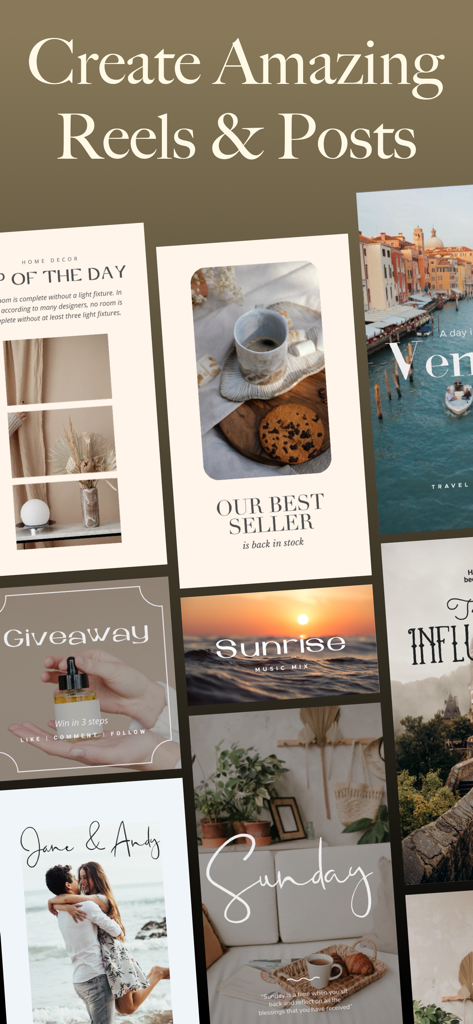 Shox 앱의 미학적인 소셜 미디어 동영상 및 게시물 템플릿 모음