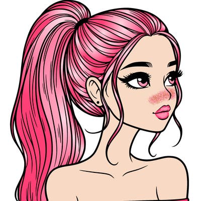 a beautiful and realistic girl with a high pony tail