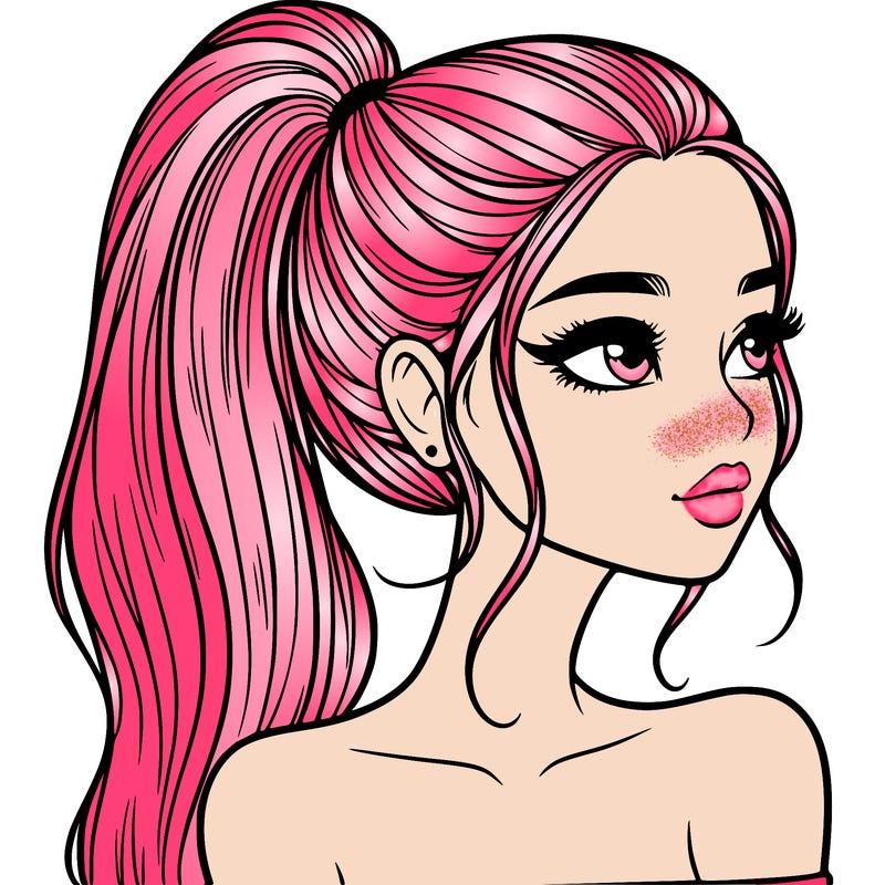 a beautiful and realistic girl with a high pony tail