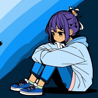 sad anime girl sitting alone