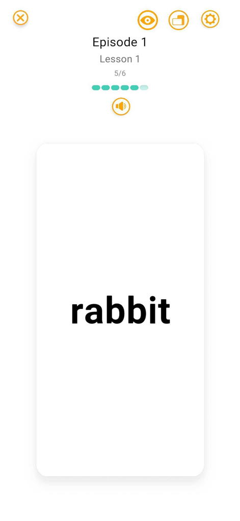 My HD Cards - Digital flashcard from My HD Cards app displaying the word rabbit for English vocabulary learning.