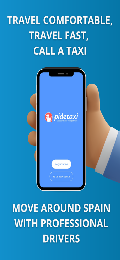 PideTaxi app home screen for professional taxi services in Spain