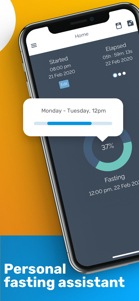 Intermittent Fasting - MyFast - MyFast app home screen showing intermittent fasting progress and timer