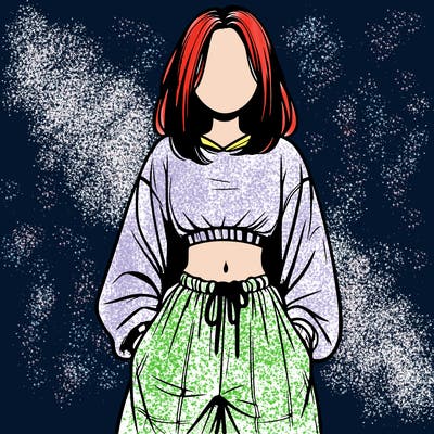 realistic girl faceless with baggy pants and a crop top