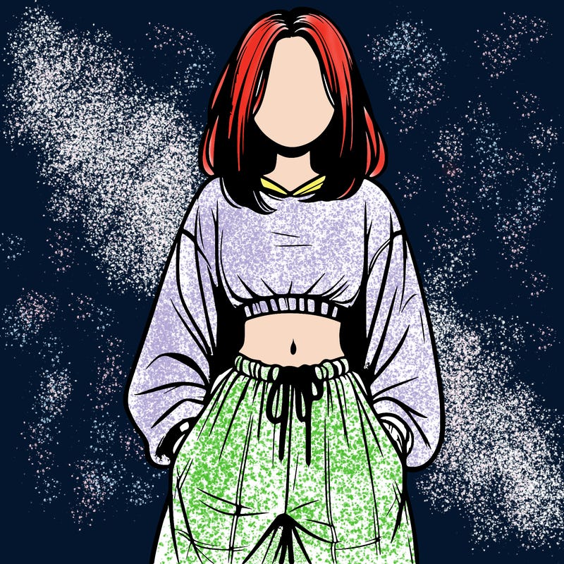 realistic girl faceless with baggy pants and a crop top