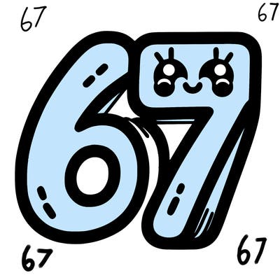 the numbers 67